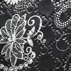 Circular hole grain flower printing faux leather with knitted