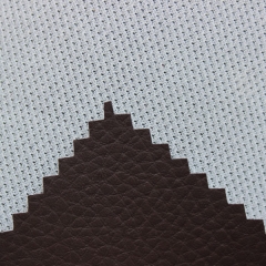 Brown color mesh fabric litchi mumbai rexine with embossed