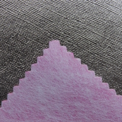 Cross lines metallic film nonwoven raw leather material for bag